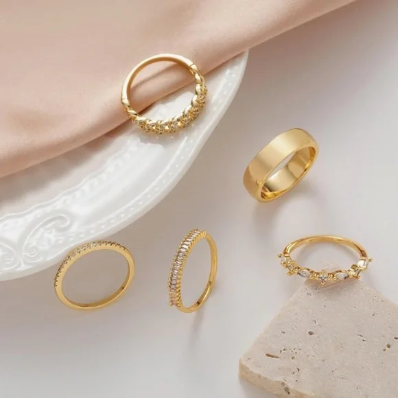 Gold 14k Gold Plated 4pc Cubic Zirconia Ring Set - Picture 3 of 3